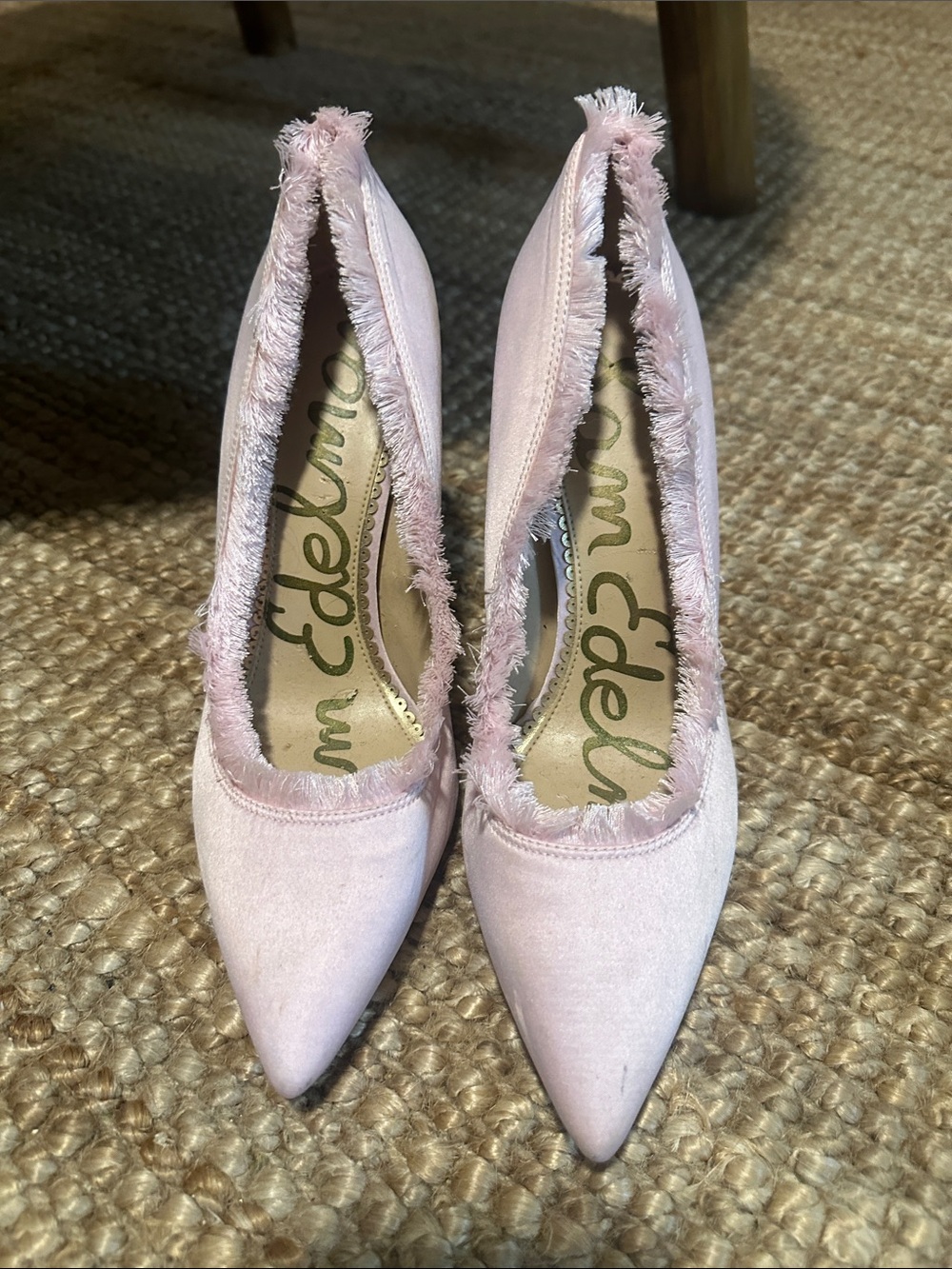 Sam Edelman Light Pink Frayed Trim Pointed Toe Pumps